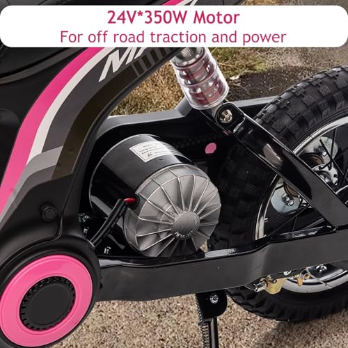 Electric Dirt Bike for Kids, 24V 350W Kids Electric Motorcycle, 3-Speed Modes & Up to 14.29 MPH, Metal Suspension Safe and Shock Proof
