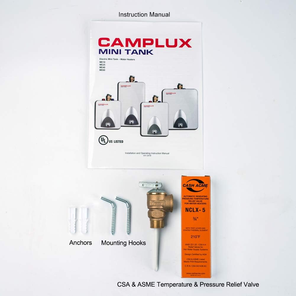 Camplux Electric Water Heater 1.3 Gallon, Hot Water Heater with 43.3'' Cord Plug