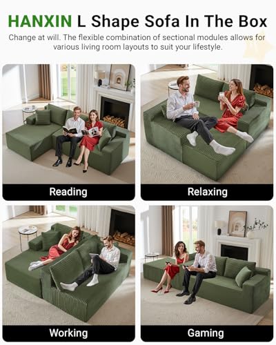 105 Inch Cloud Sectional Couch,Modern Modular Sectional Sofa with Deep Seat,Corduroy Boneless Couches with L-Shape Chaise for Living Room Bedroom