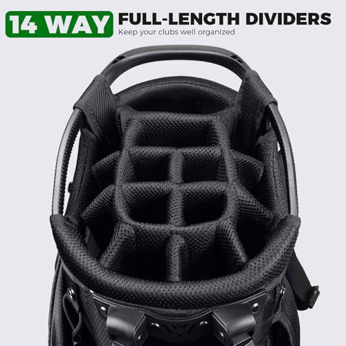 Findway 14 Way Golf Stand Bag, Lightweight Golf Bag with Stand for Men Women, Golf Club Carry Bag with Dual Strap, Full Length Dividers
