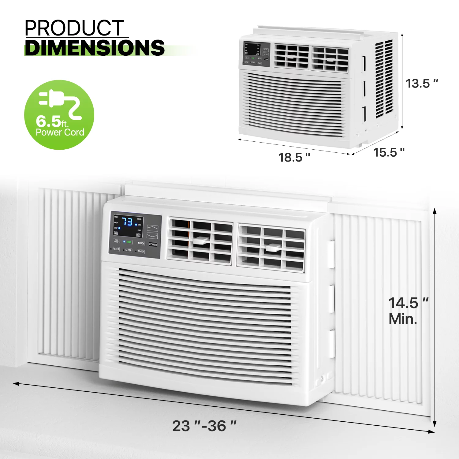 Magshion 8,000 BTU Window Mounted Air Conditioner, Cools Up to 350 Sq.Ft., Quiet Operation, Electronic Control with Remote, 4 Mode Fan Speeds