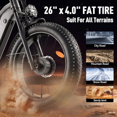 Dual Motor Electric Bike Peak 3000W, 52V 20AH Battery E Bike for Adults 26 Inch Fat Tire Mountain Electric Bicycle 38 MPH