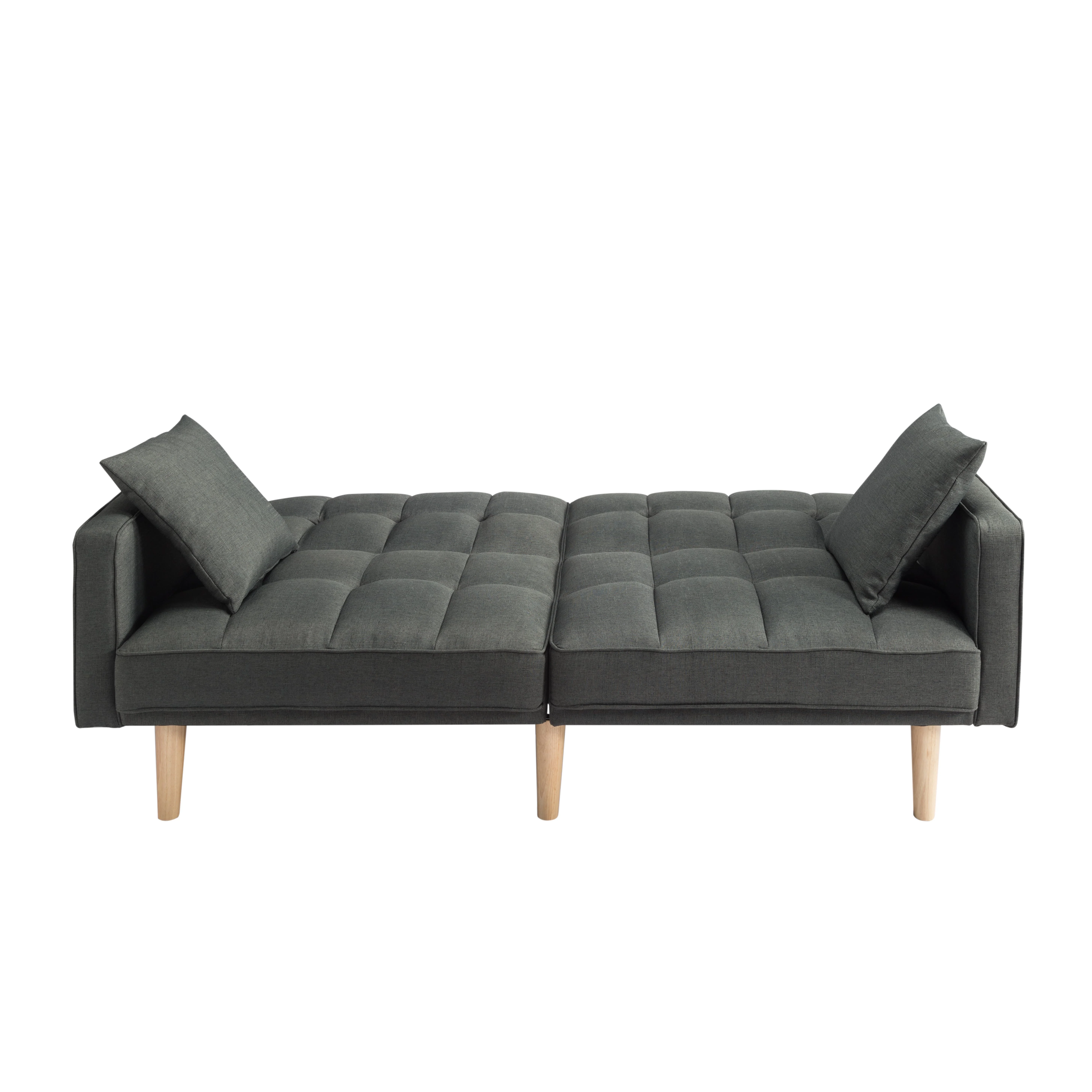 BSHTI Futon Sofa bed, Featuring a split back, square arms, and tapered wood legs