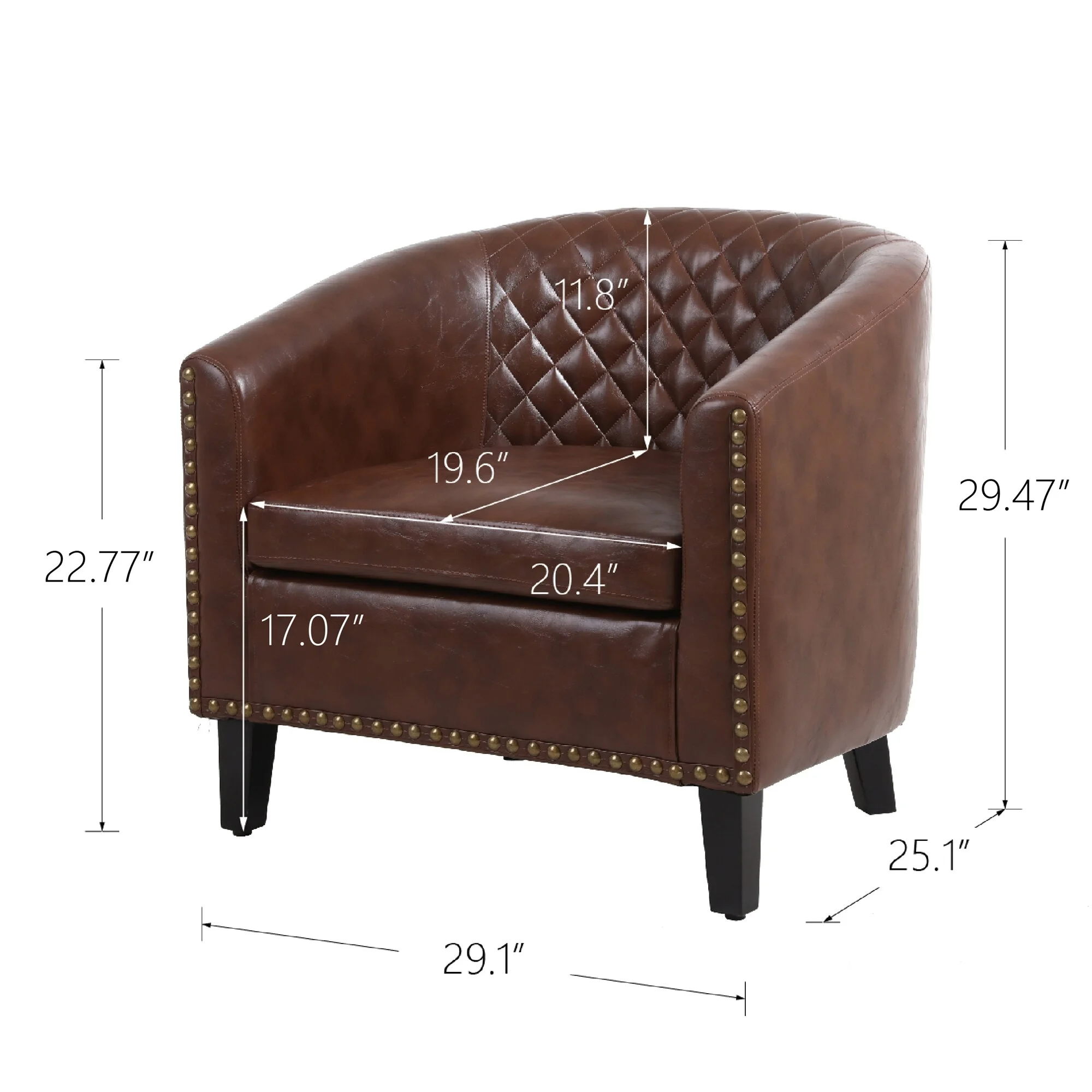 Clihome  PU Leather living Room Barrel Chair with Nailheads Black