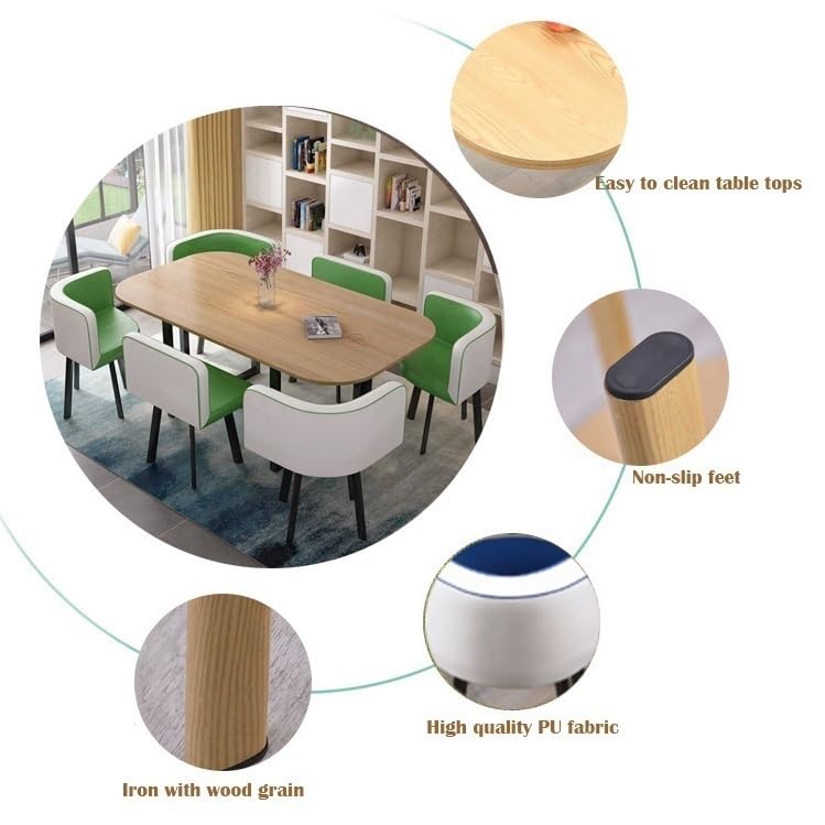 MAxba 90 * 150cm Oval Conference Dining Table and 6 Chairs Business Office Reception Table Set,PU seat surface,Wooden table top