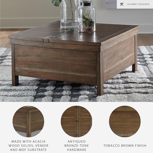 Signature Design by Ashley Valebeck Farmhouse Lift Top Coffee Table with Storage, Distressed Brown & Black Finish