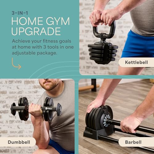 Lifepro Adjustable Dumbbells Set - 5in1-15lb 25lb 43lb 55lb weights Set & Single with Rack - Quick Adjust, Secure Grip