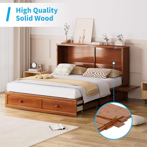 Mjkone Queen Murphy Bed Cabinet with Tri-Folding Mattress