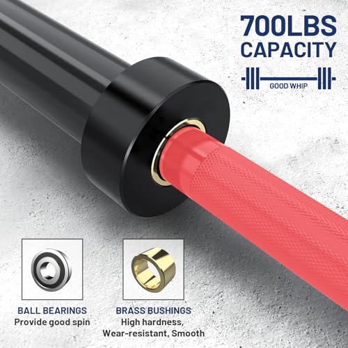 7ft Olympic Barbell 40LB Bar Load 700lbs Capacity Available Men's Barbell with Hard Chrome Sleeves for 2" Olympic Plates