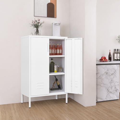 GREATMEET Metal Storage Cabinet Freestanding, Metal Locker Storage Cabinets with 2 Doors, Tall Accent Cabinet with 2 Adjustable Shelves