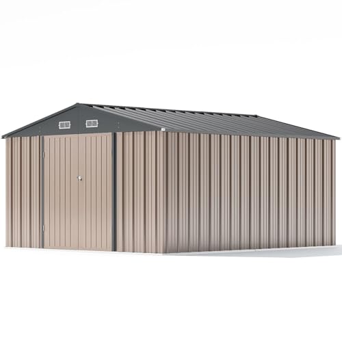 Patiowell 5x3 FT Outdoor Storage Shed, Tool Shed with Sloping Roof and Lockable Door, Metal Shed for Backyard Garden Patio Lawn, Brown