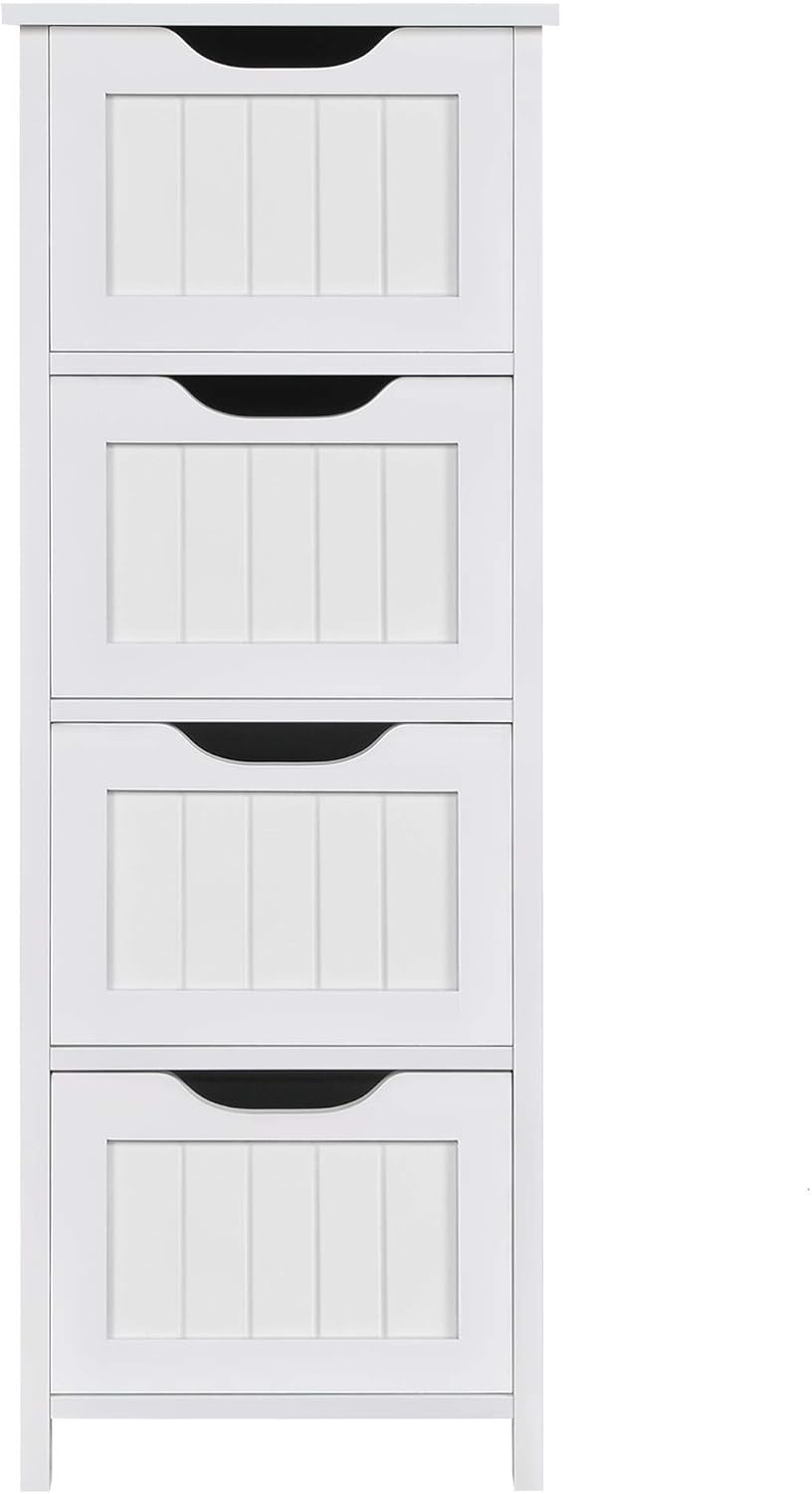 Yaheetech Wood Bathroom Floor Cabinet Side Storage Organizer, Free Standing Storage Cabinet with 4 Drawers, Bathroom Accent Furniture, Gray Pack of 2