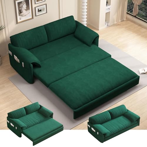 70.1" Futon Sofa Bed Queen Size, Pull Out Bed, 3-in-1 Convertible Sleeper Sofa with 2 Soft Pillows, Modern Velvet Futon Couch for Living Room