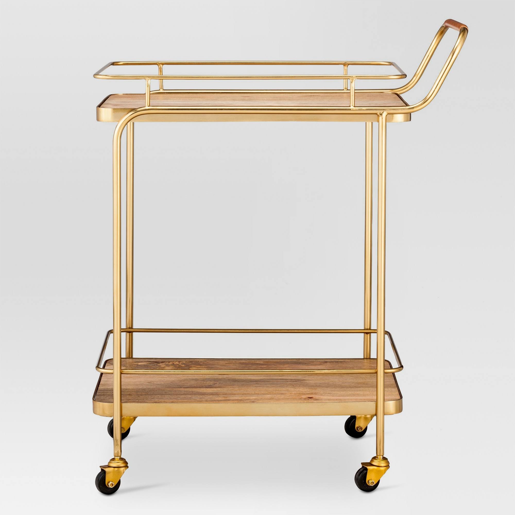 Metal, Wood, and Leather Bar Cart - Gold - Threshold