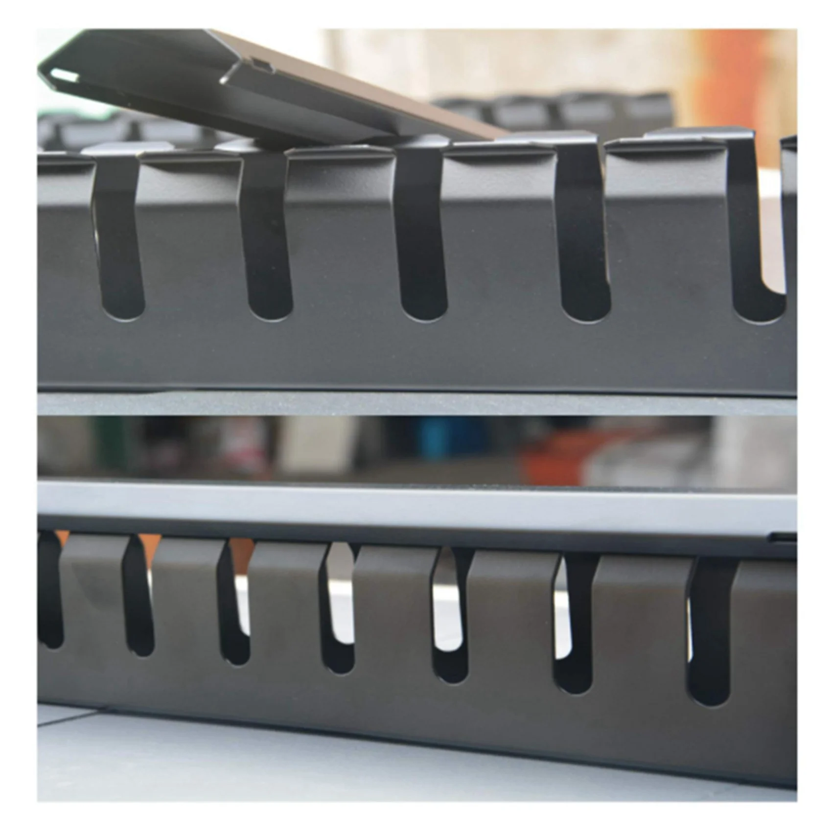2X 1U Cable Management Horizontal Mount 19 Inch Server Rack , 12 Slot Metal Finger Duct Wire Organizer with Cover
