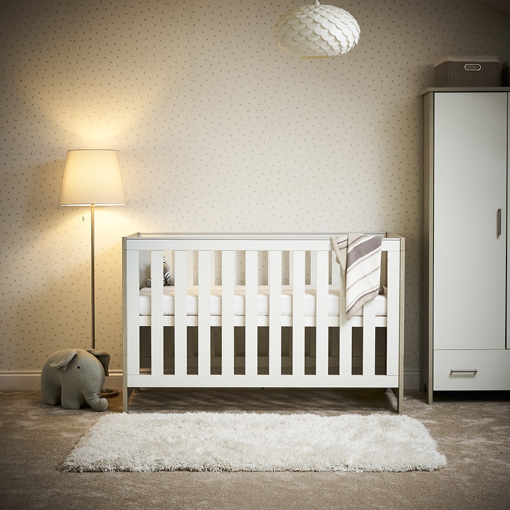 Obaby Nika 2 Piece Nursery Room Set/Mattress – Grey Wash/White