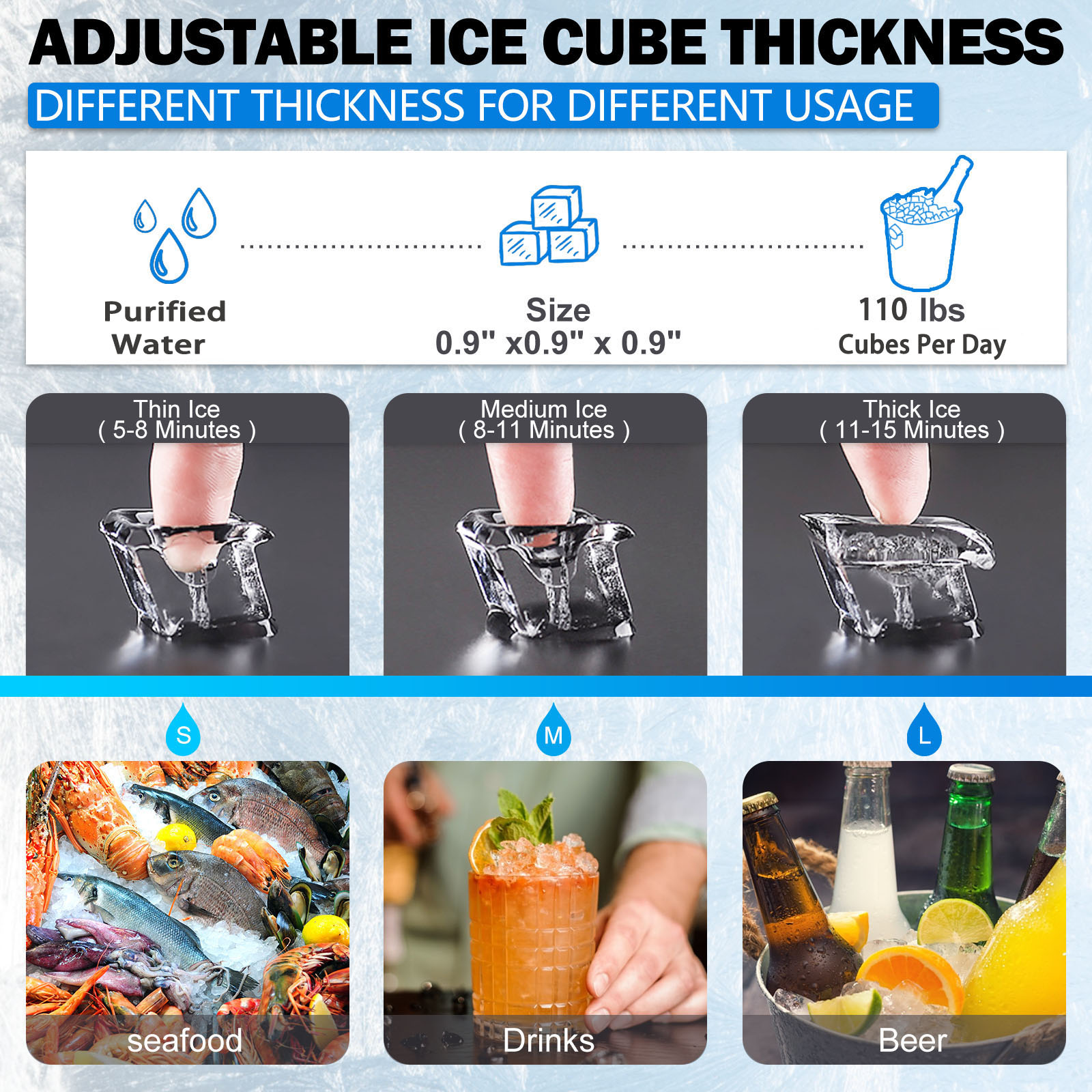 SmaketBuy Commercial Ice Maker 110LBS/24H Stainless Steel Commercial Ice Maker Machine Auto Operation 24LBS Storage 32 Cubes Freestanding Commercial