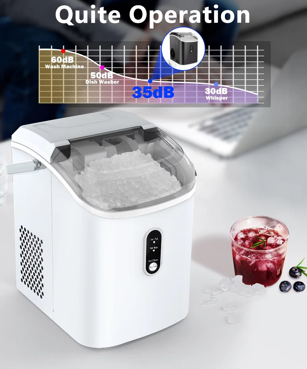 COWSAR 33lbs Countertop Nugget Ice Maker, Potable with Scoop,聽Soft Nugget Ice Ready in 10mins, Red