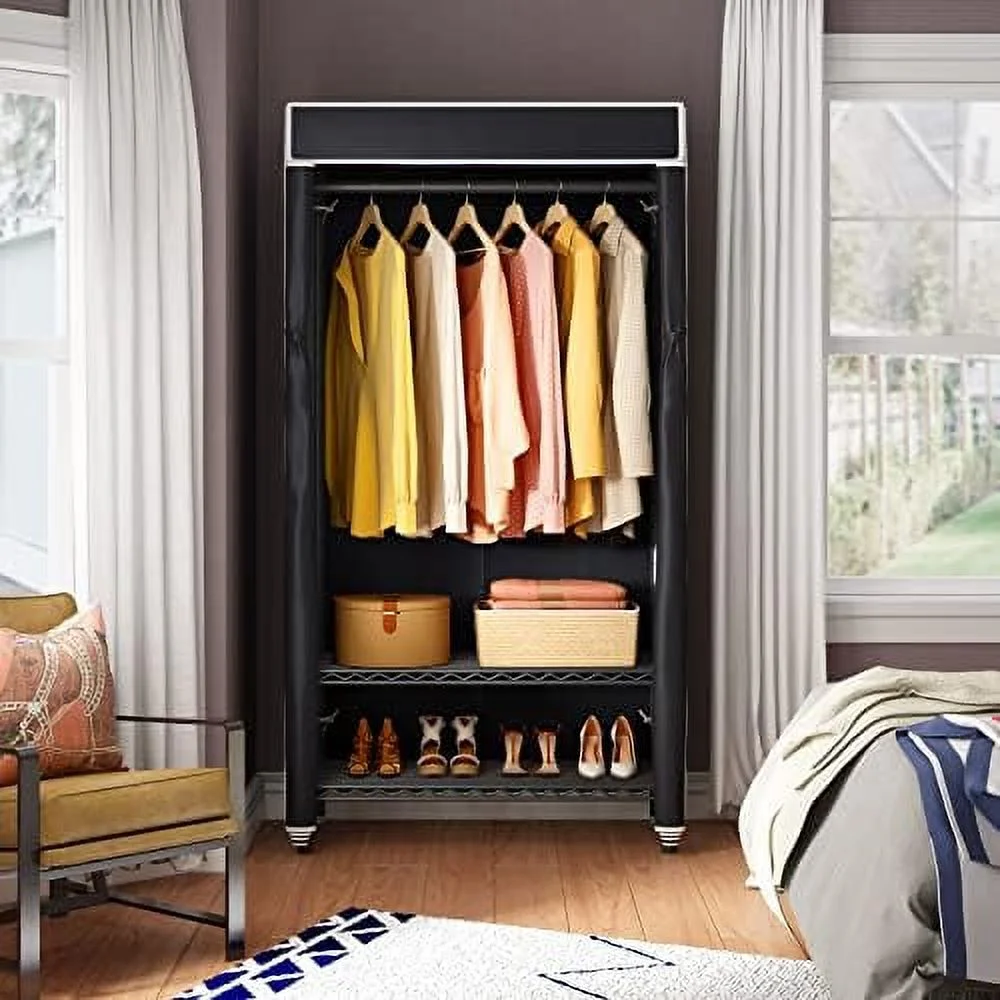 V1S 3 Tiers Garment Racks With Cover Clothing Rack For Hanging Clothes Free Standing Wardrobe Closet For Small Spaces Heavy Duty Clothes Rack