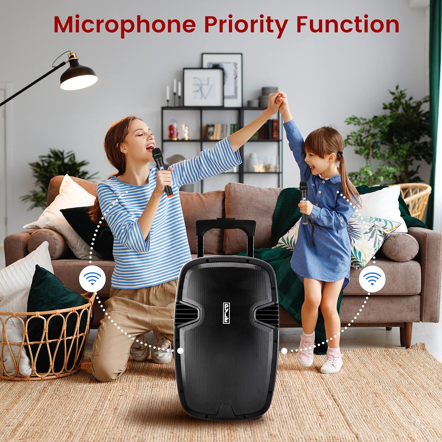 Pyle 1600 Watt, 15" Bluetooth PA Speaker-Indoor/Outdoor Portable Sound System with (2) UHF Wireless Microphones Rechargeable Battery, Audio Recording