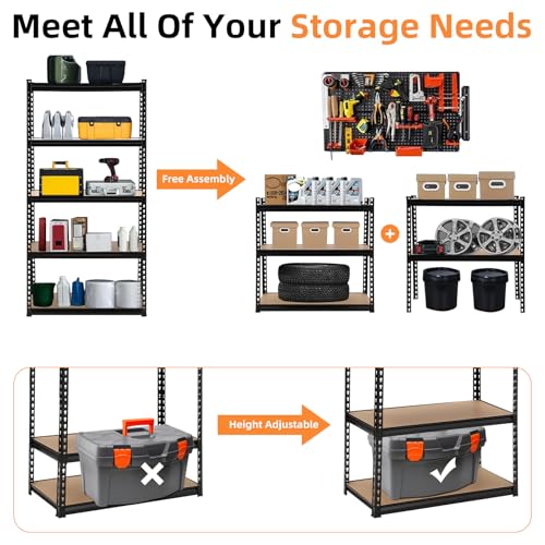 GarveeHome Garage Storage Shelves, 5-Tier Utility Shelves, Adjustable Storage Shelves, Industrial Shelving