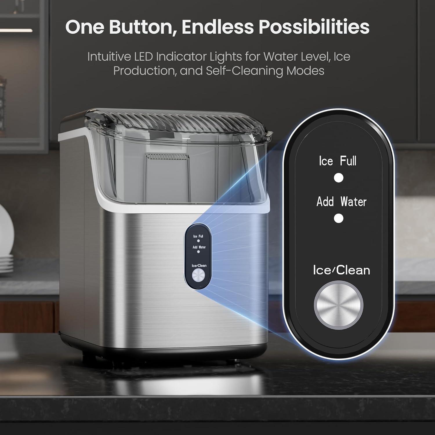 Kismile Nugget Ice Makers Countertop, Pebble Ice Maker Machine with Pellet Ice, 35lbs/Day, Ice Maker Machine with Self-Cleaning