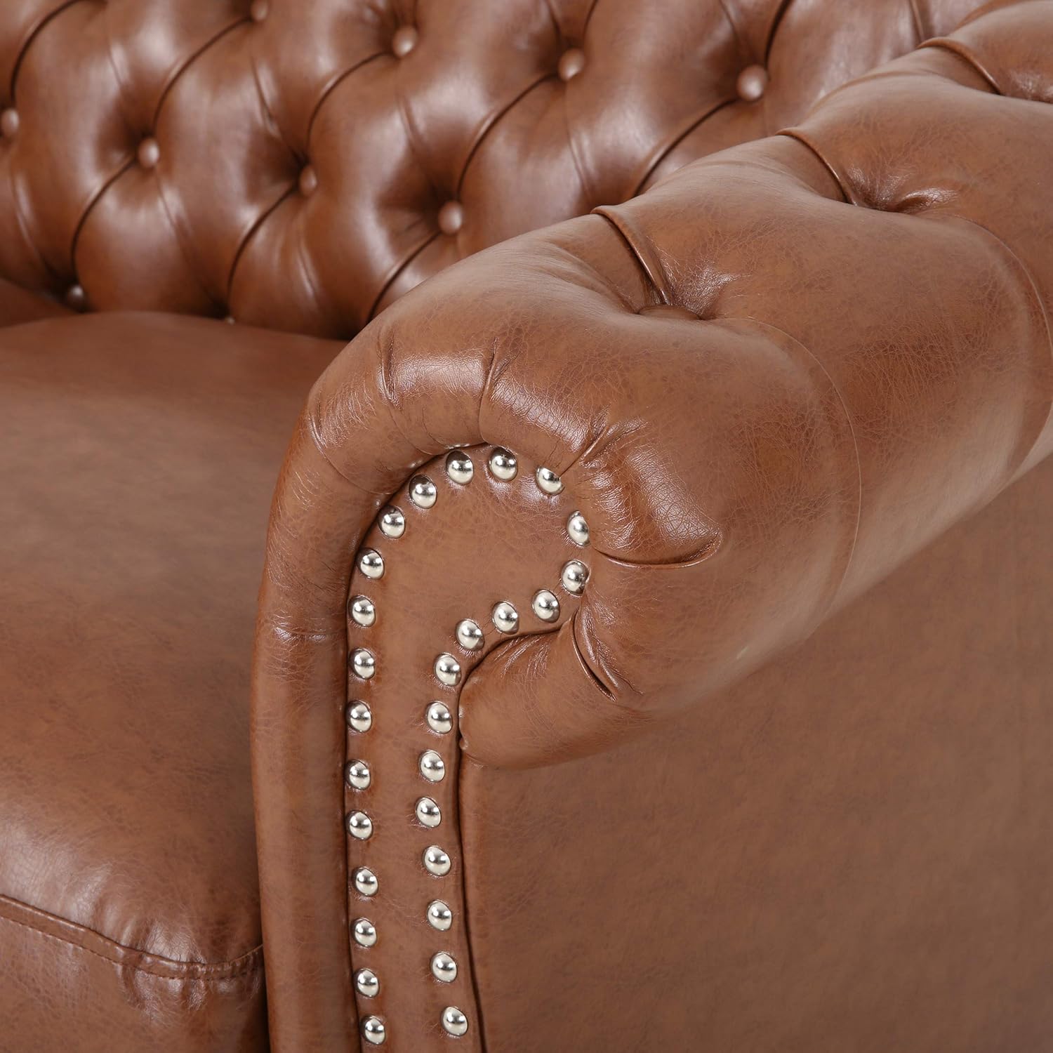 61" Loveseat Sofa for Living Room, Chesterfield Style Mini Couches with Button Tufted Backrest & Nailhead Rolled Armrest, Solid Wood Leg & Frame