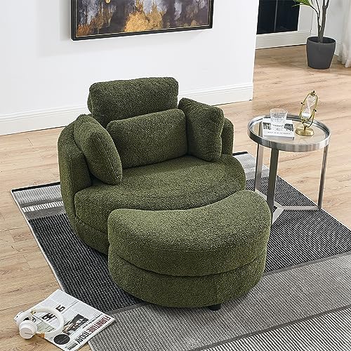 51.5-Inch Oversized Swivel Accent Barrel Chair with Storage Ottoman ,Button Decor and 4 Pillows