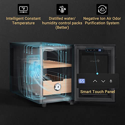KingChii 16L Electric Cigar Humidors Temperature Control System, Cooling & Heating Humidor Cabinet with Spanish Cedar Wood Shelves & Hygrometer