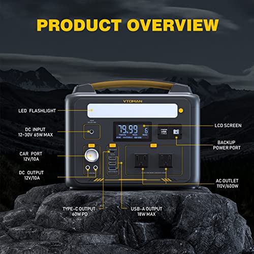 VTOMAN Jump 600X Portable Power Station, LFP Battery Powered Generator with 2x 600W AC Outlets (Surge 1200W), 4x USB ports