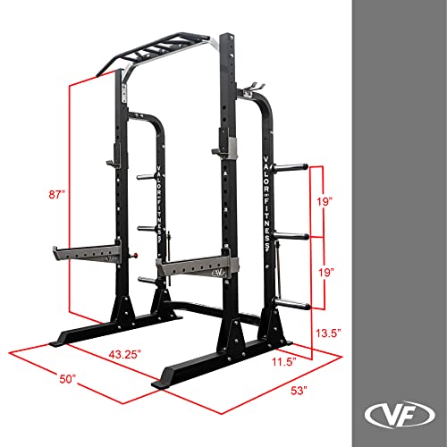 Valor Fitness Half Rack Squat Machine - 5 Position Multi-Grip Pull Up Station - Adjustable Height, Plate Storage