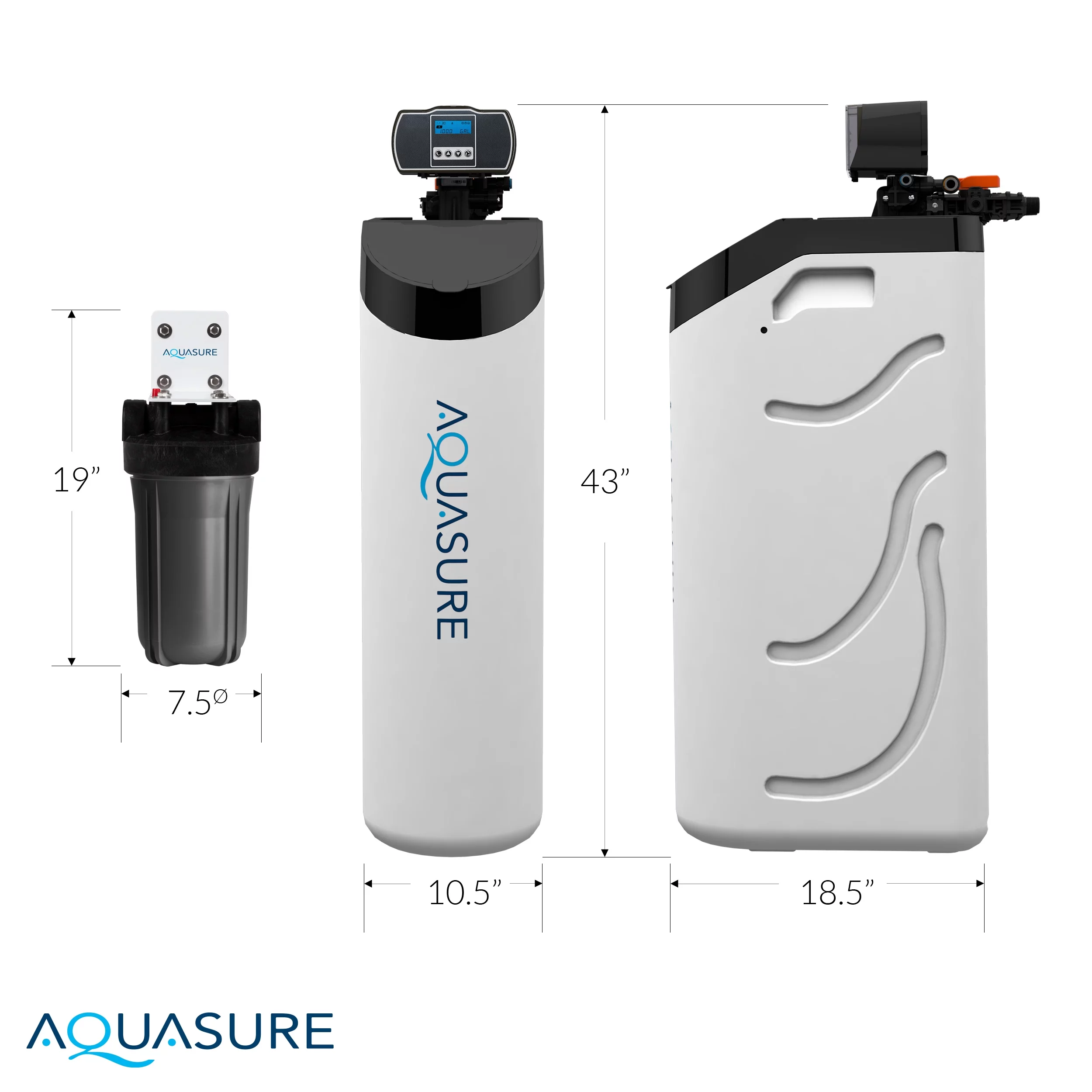 Aquasure Harmony Lite All-In-One Water Softener w/Fine Mesh Resin, Triple Purpose Pre-Filter, 34,000 Grain, Low Maintenance, Water Saving Tech