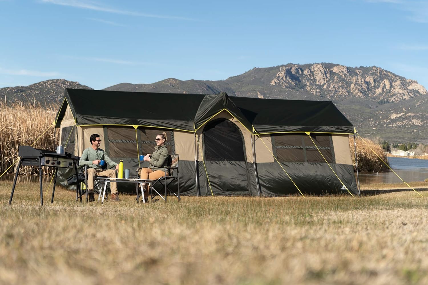 Spacious and Comfortable Ozark Trail Hazel Creek 12 Person Cabin Tent,with Two Closets with Hanging Organizers,Room Dividers,Mud Mat