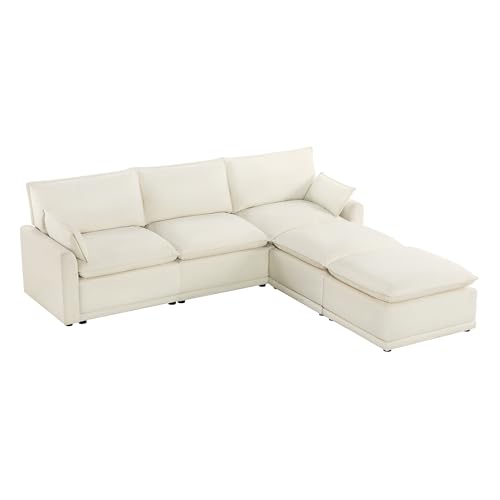 CHITA 113" Oversized Cloud Sectional Couch, Modern Modular Sectional Sofa Set for Living Room, 4 Seater L Shaped Couch, Cream