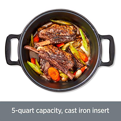 All-Clad 5 Quart 7-in-1 Electric Slow Cooker with Stainless Steel and Cast Iron, 1200W - Black Enamel Crock
