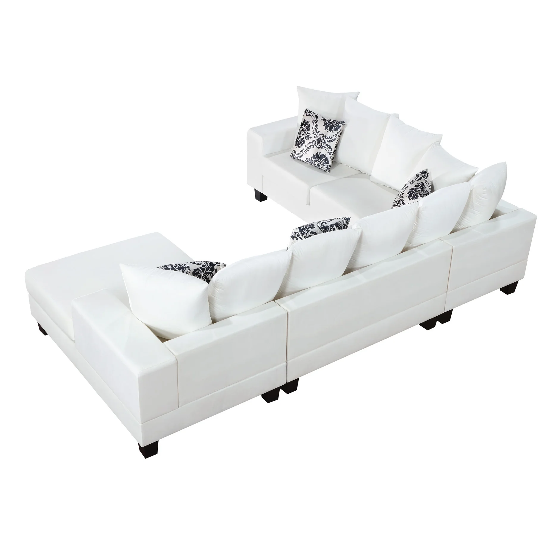 Soges Modern U Shape Sectional Sofa 110"x85", 7-Seat Velvet Sofa with Pillows, Couch Set for Living Room, Apartment, Office, White