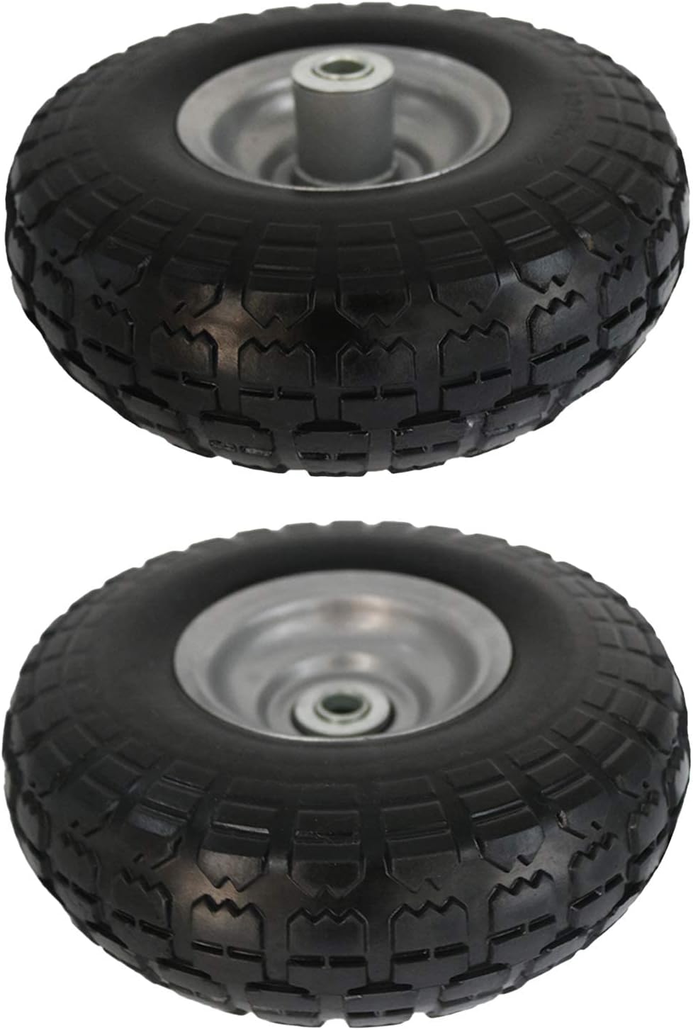 BAIVE BW 4 Pcs 10 Flat Free Tires Solid Non-inflated Tires Wheels, 4.10/3.50-4 Tire with 5/8 Ball Bearings, for Wheelbarrow, Garden Wagon Carts