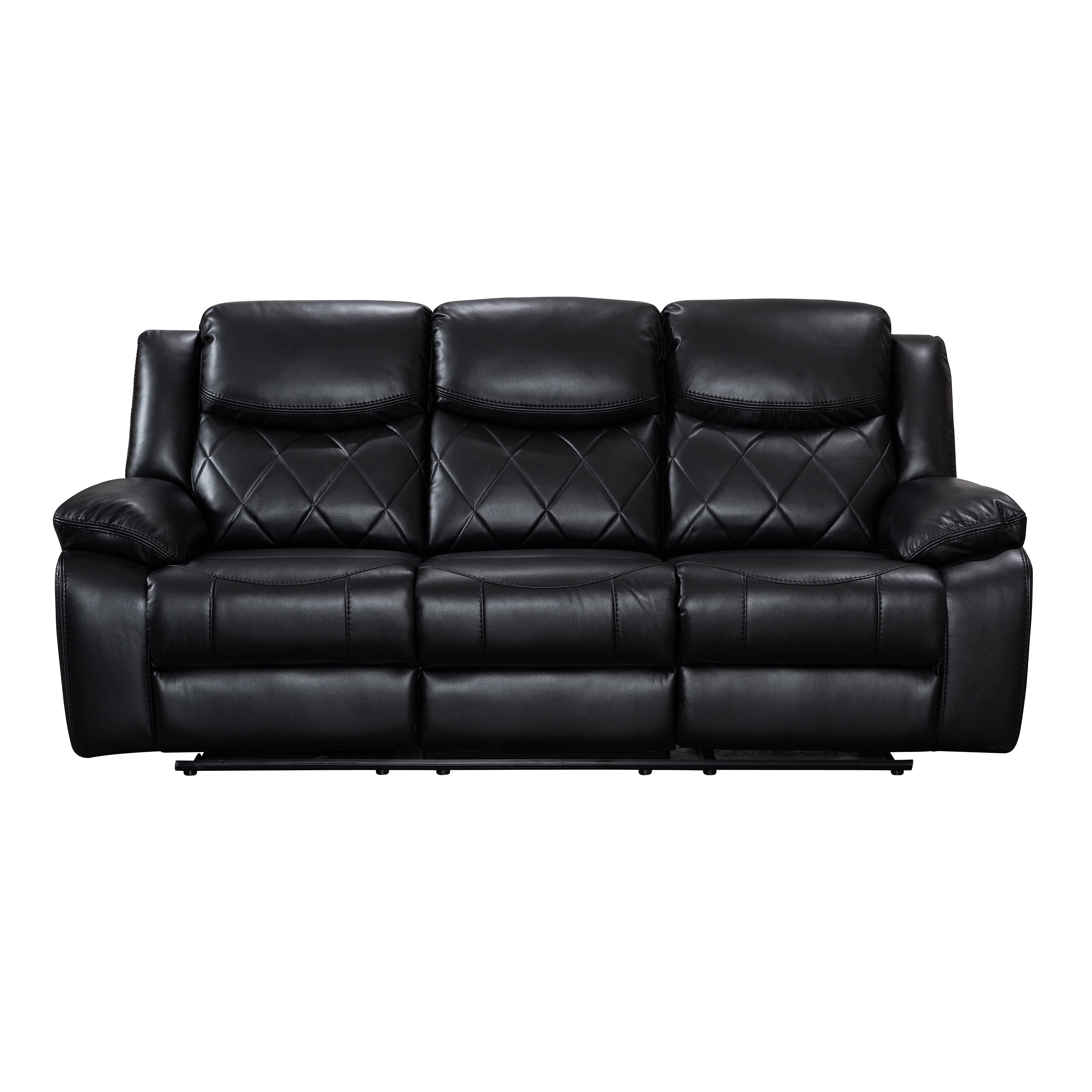 Contemporary Living Room Plush Faux Leather Upholstered Power Reclining Sofa, Black