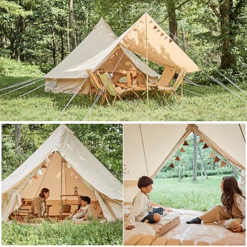 S'more Canvas Bell & Teepee Camping Tent, Water Resistant, Hot Tent with Stove Jack, 4 Season Outdoor Glamping Tent