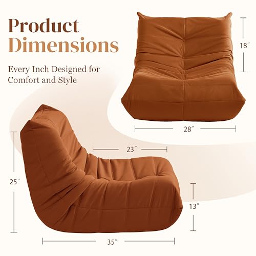 Bean Bag Chair for Adults - Suede & Microfiber Fireside Floor Chair, Comfortable Corner Lounge Sofa for Living Room, Bedroom, Office (3-Seater, Beige)