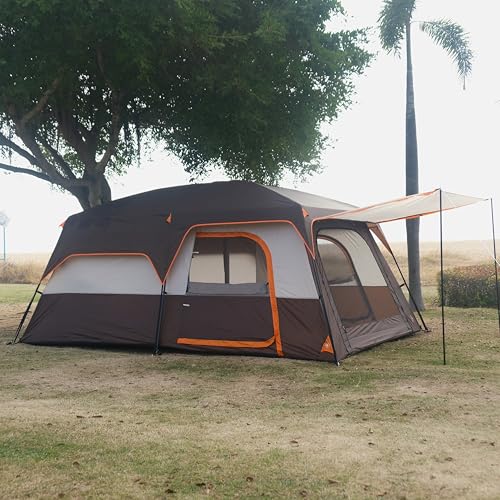 KTT Extra Large Tent 10-12-14 Person(Style-B),Family Cabin Tents,2 Rooms,3 Doors and 3 Windows with Mesh,Straight Wall,Waterproof,Double Layer