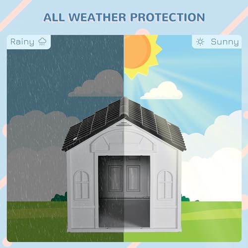 Outdoor Wooden Dog House,Waterproof Kennel with Deck and Sloped Roof,High Stability Pet Dog Cage for Small/Medium Puppy
