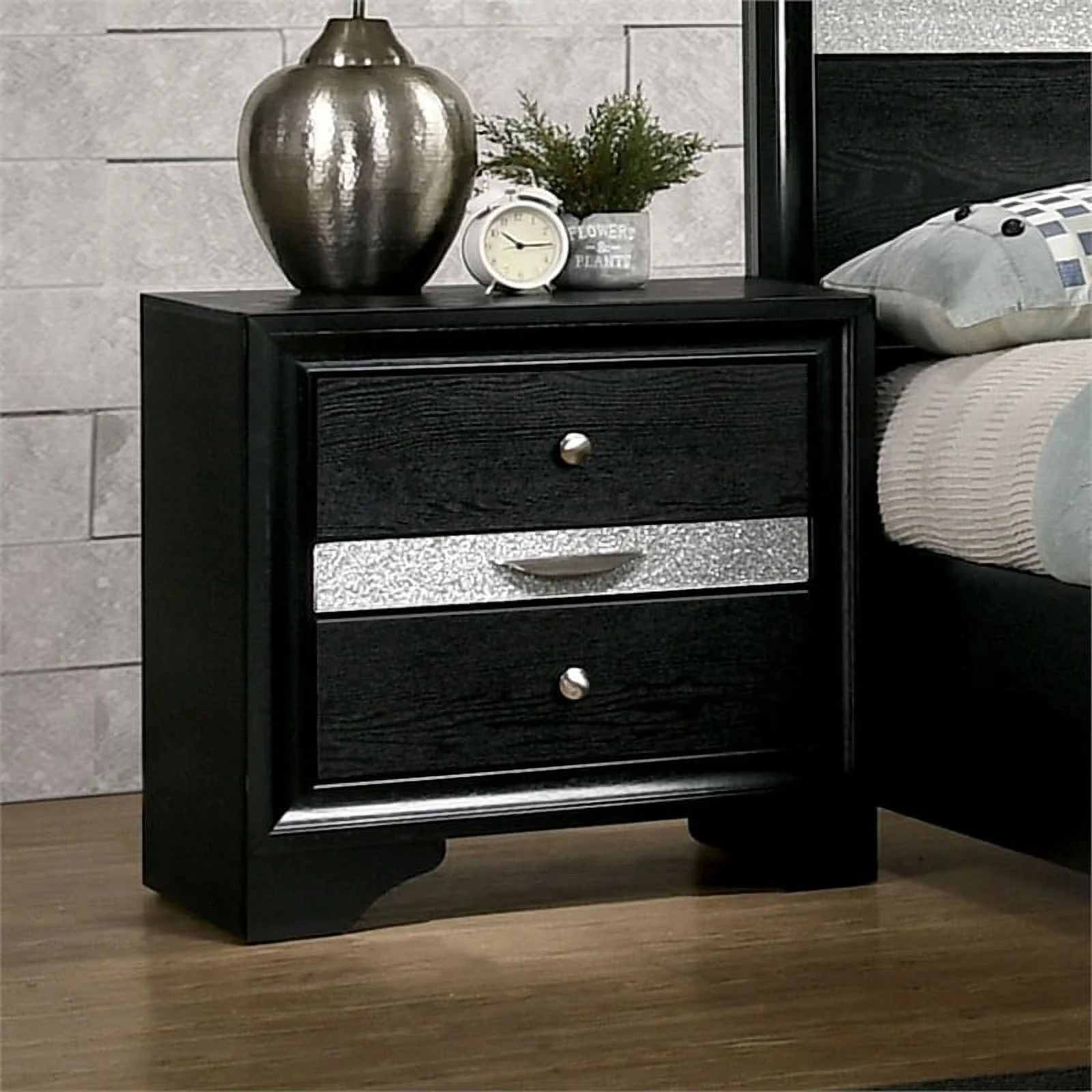 FOA Laren 3-Piece Black Wood Bedroom Set - King + Nightstand + Dresser