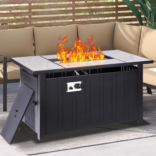 30" Propane Fire Pit with Real Ceramic Tabletop, 50000 BTU Gas Firepit Table with Lid & Glass Rock, Outdoor Fire Pit for Dining or Party