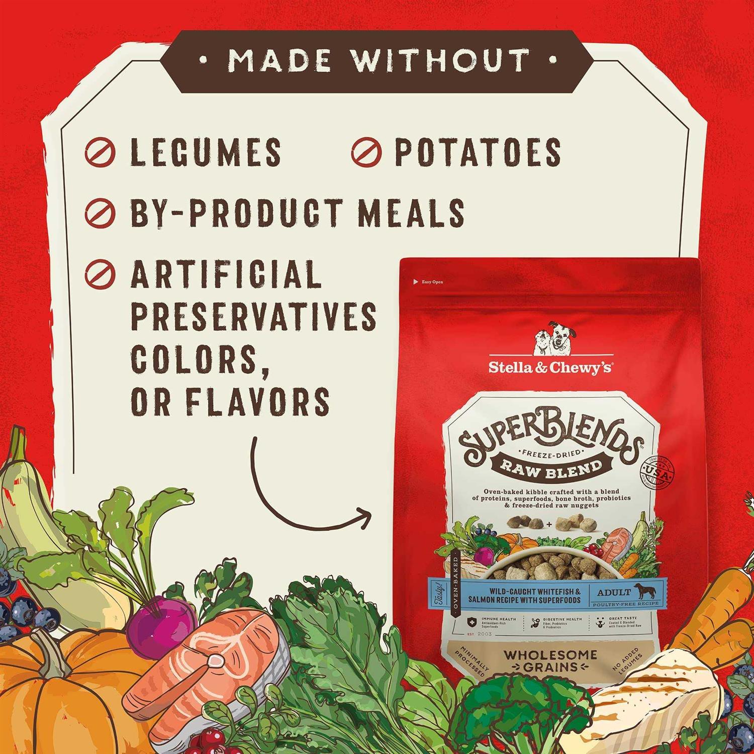 Stella &amp; Chewy's SuperBlends Raw Wholesome Grains Wild Caught Whitefish &amp; Salmon Recipe with Superfoods - Pet Supplies online store