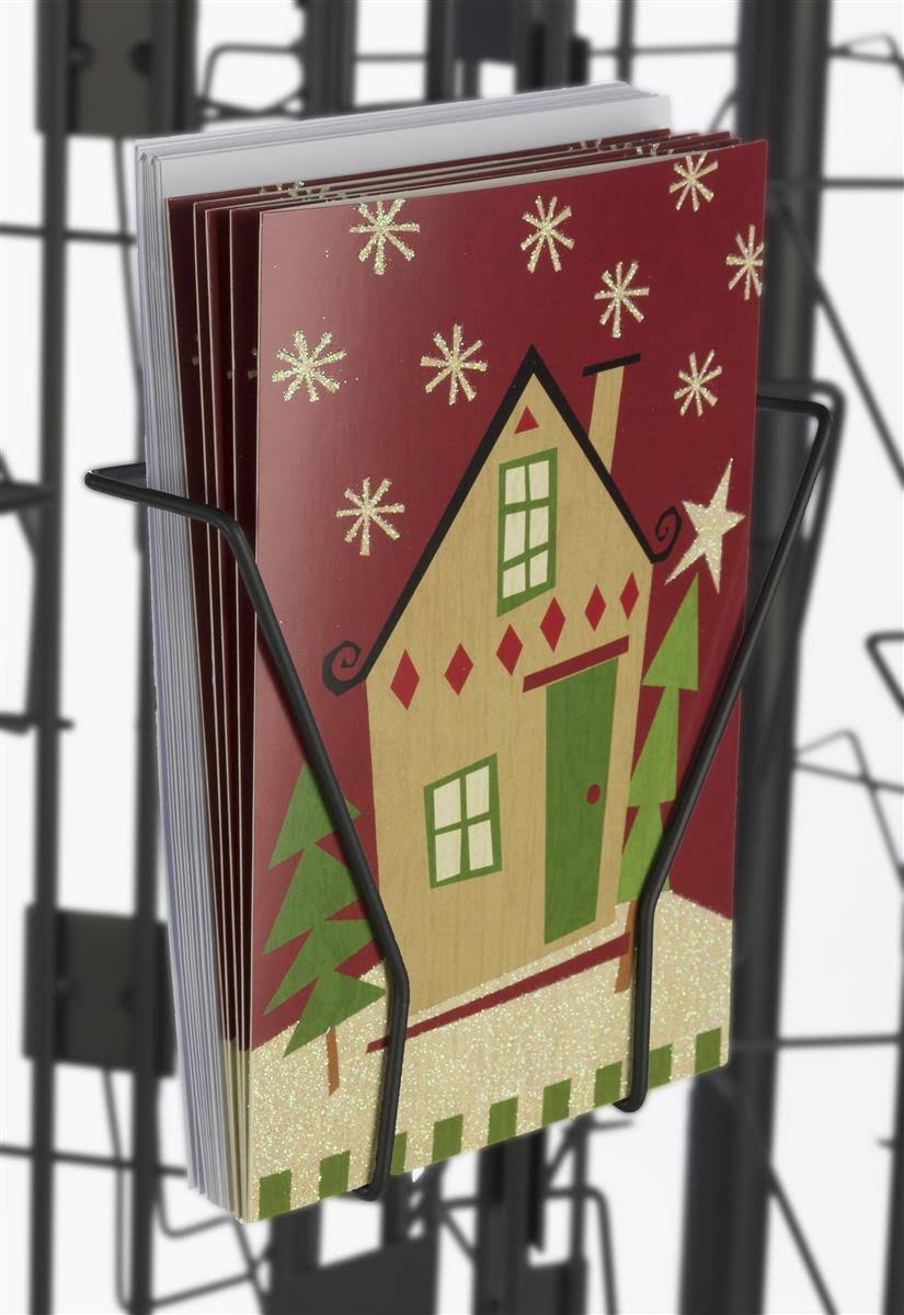Displays2go Floor Standing Card Rack, Tiered Design, Steel Wire, Melamine, MDF Black Finish (swr199pbk)