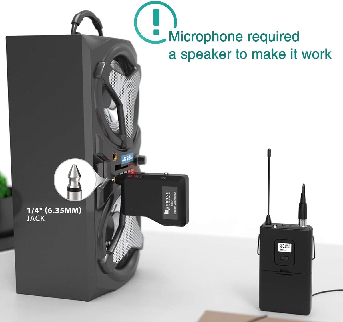 FIFINE Wireless Microphone System, Wireless Microphone Set with Headset and Lavalier Lapel Mics, Beltpack Transmitter and Receiver,Ideal for Teaching
