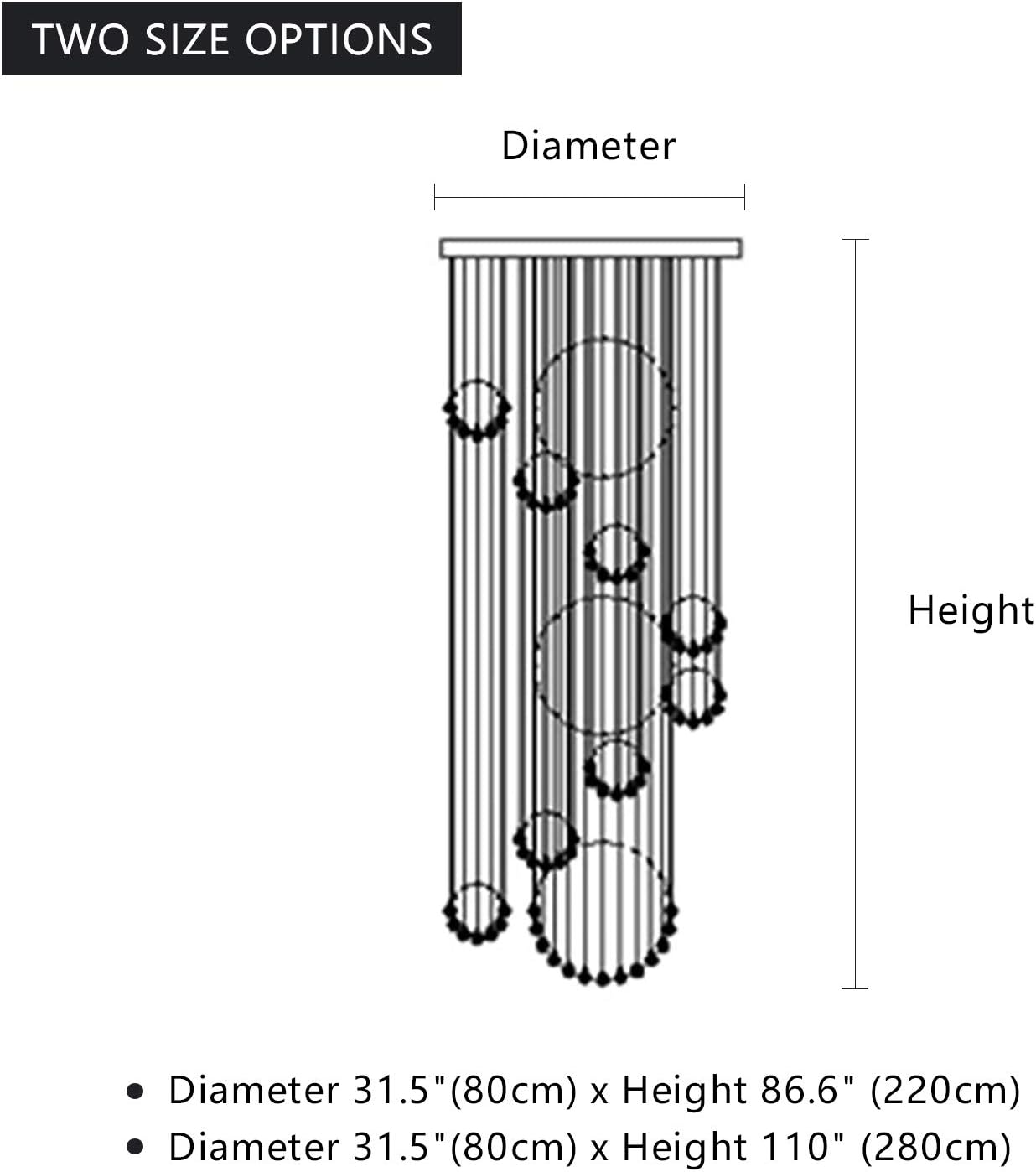 Staircase Crystal Chandeliers, Siljoy Modern 11 Sphere Spiral K9 Rain Drop Ceiling Light Fixture for Hotels Villas, 13 Lights, Dia 31.5 X H86.6