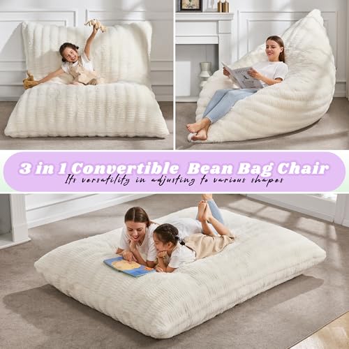 Hobestluk 3 in 1 Bean Bag Chair Giant Bean Bag Chairs Convertible Bean Bag Floor Cushion with Machine Washable Cover