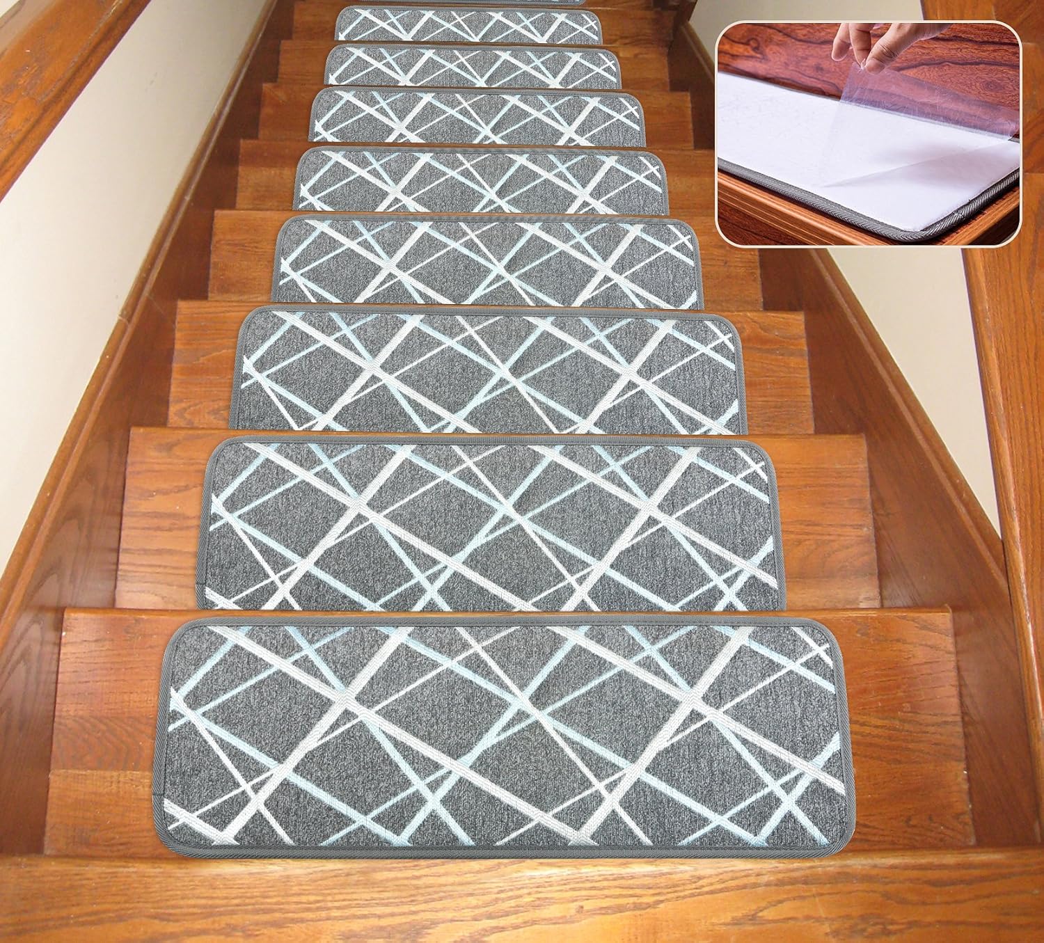 Seloom Washable Non-Slip Stair Treads Carpet with Skid Resistant Rubber Backing Specialized for Indoor Wooden Steps (25.5x9.5 Inch, 13 Piece, Brown)